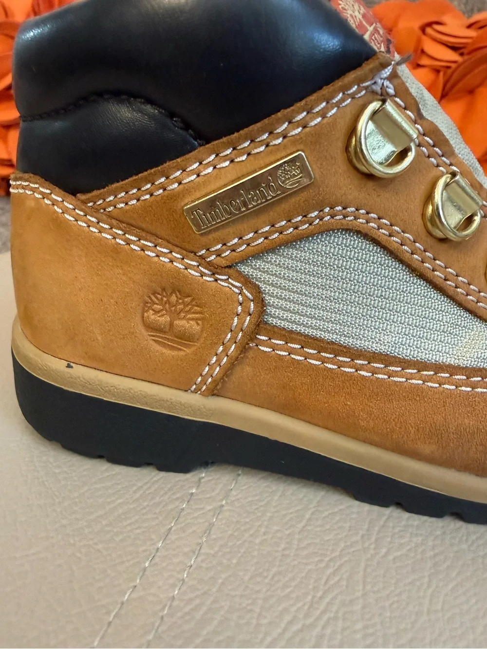 Timberland Leather Field Toddler Boots in the classic Wheat color-way